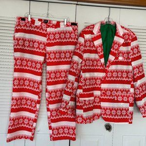 Mens LIFE OF THE PARTY Sz XL Red & White Christmas Jacket and Pants Suit FUN